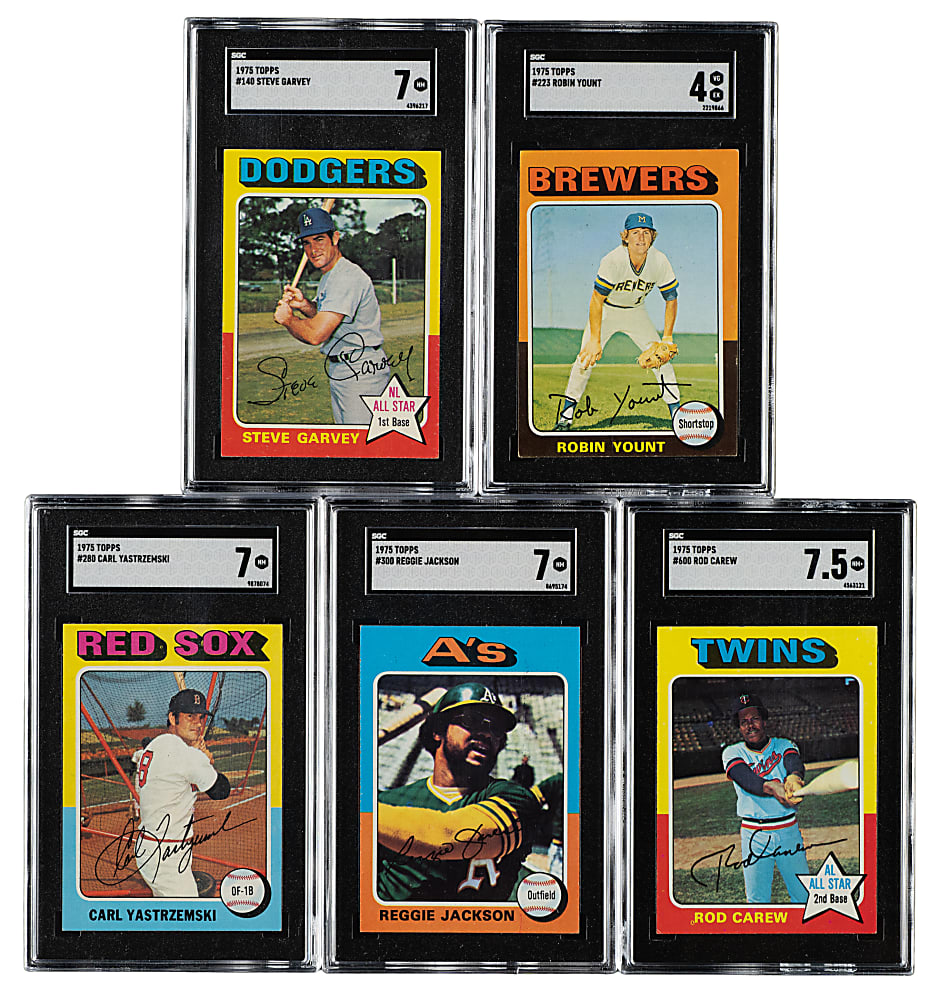 1975 Topps Hall of Fame and Star SGC-Graded Collection (5): Garvey, Yount Rookie, Yastrzemski, Jackson, and Carew