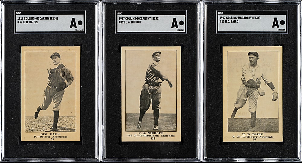 1917 E135 Collins-McCarthy SGC Authentic Trio: H.D. Baird, George Dauss, and Bert Niehoff