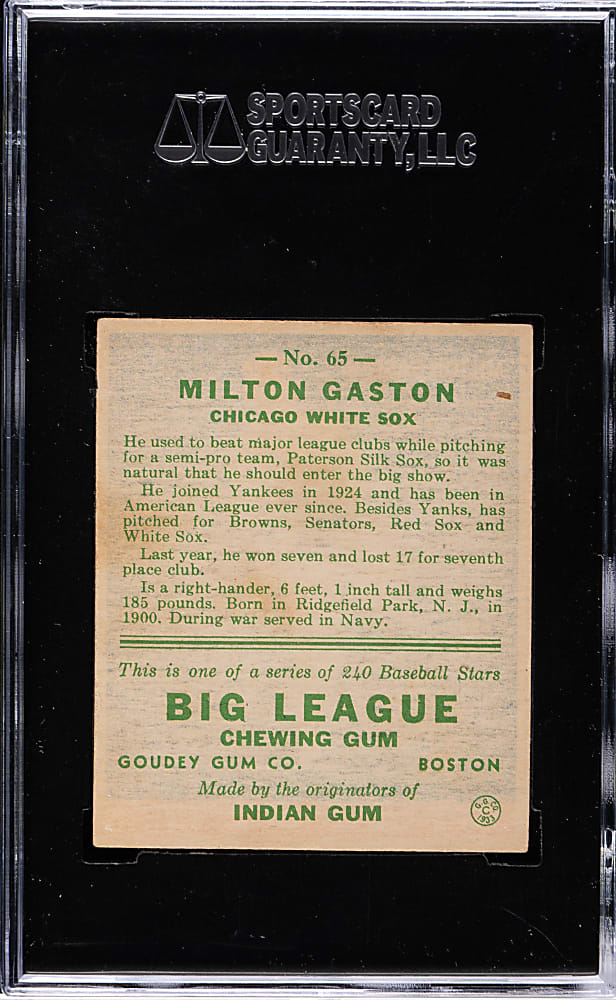1933 R319 Goudey #65 Milton Gaston SGC VG/EX+ 55