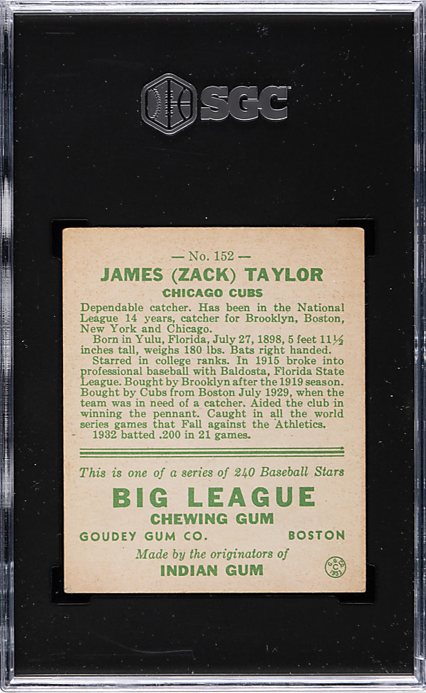 1933 R319 Goudey #152 Zack Taylor SGC VG/EX+ 4.5