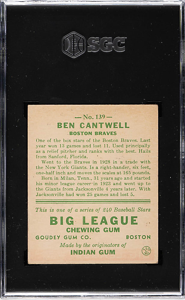 1933 R319 Goudey #139 Ben Cantwell SGC VG/EX+ 4.5
