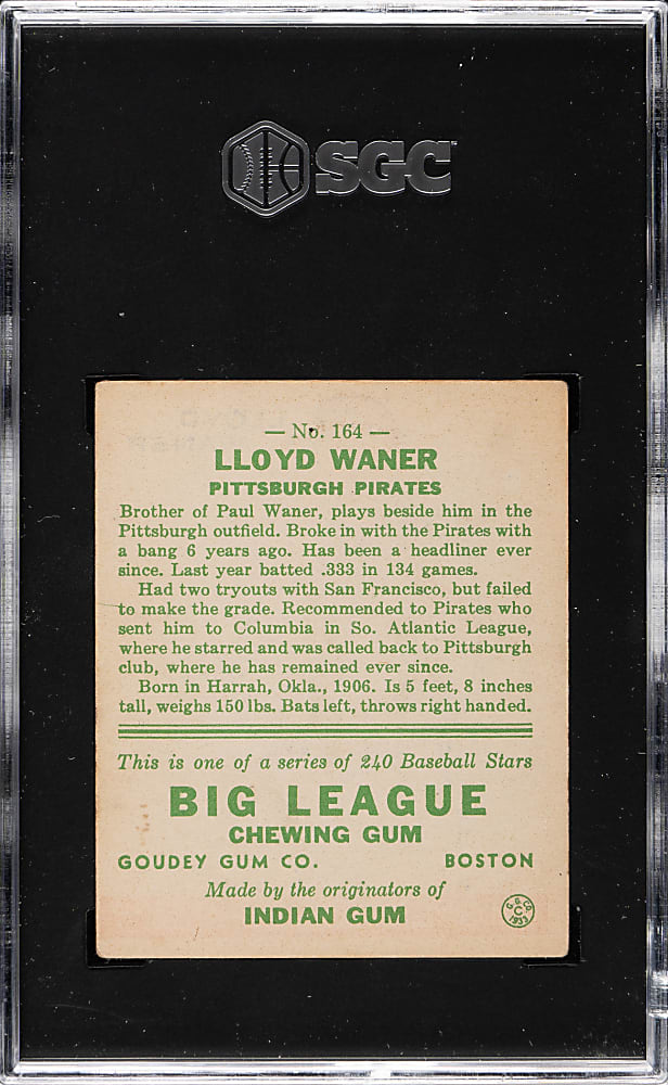 1933 R319 Goudey #164 Lloyd Waner SGC VG 3