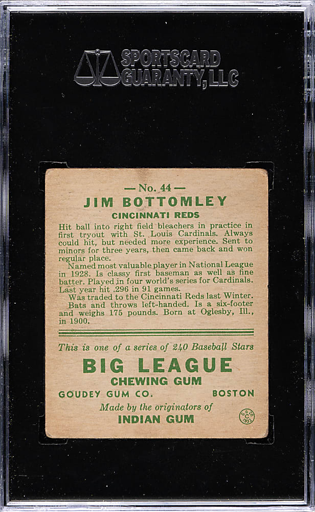 1933 R319 Goudey #44 Jim Bottomley SGC VG 40