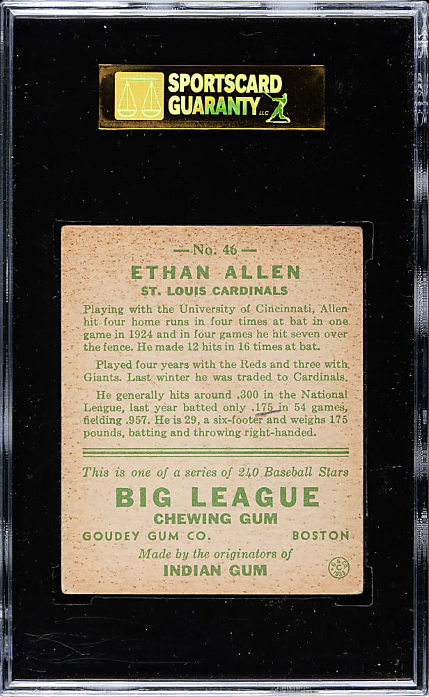 1933 R319 Goudey #46 Ethan Allen SGC VG 40