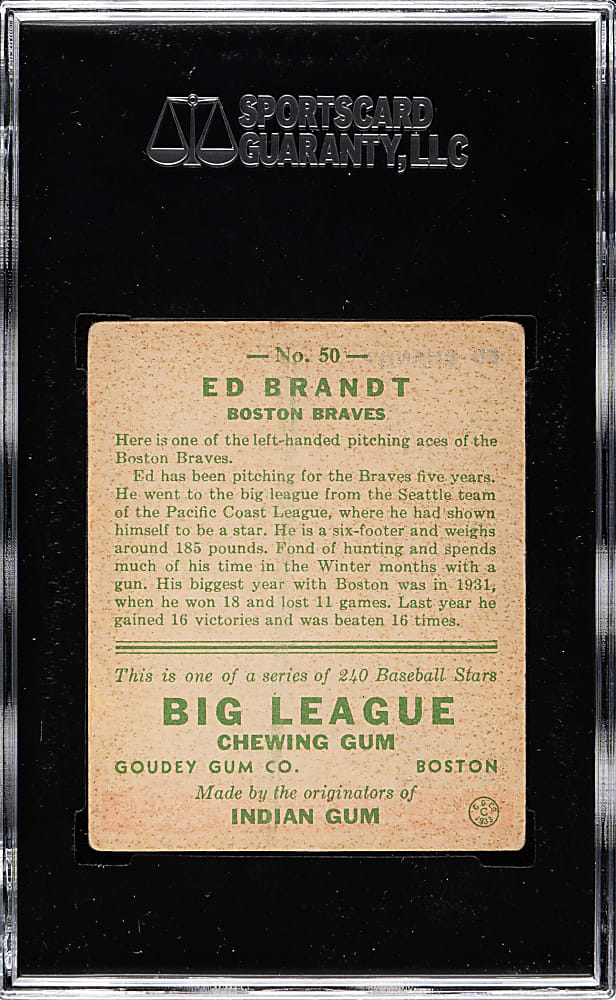 1933 R319 Goudey #50 Ed Brandt SGC VG 40