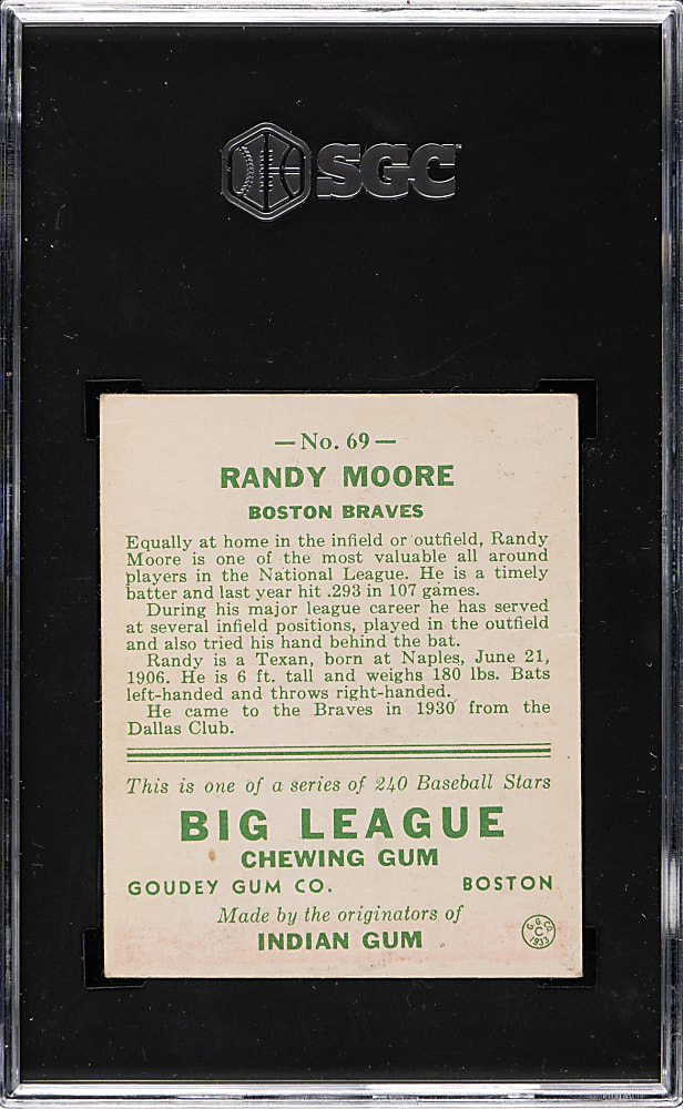 1933 R319 Goudey #69 Randy Moore SGC VG+ 3.5