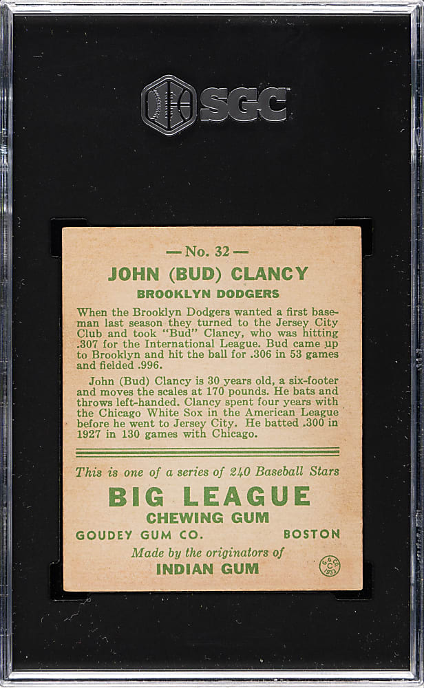 1933 R319 Goudey #32 Bud Clancy SGC VG+ 3.5