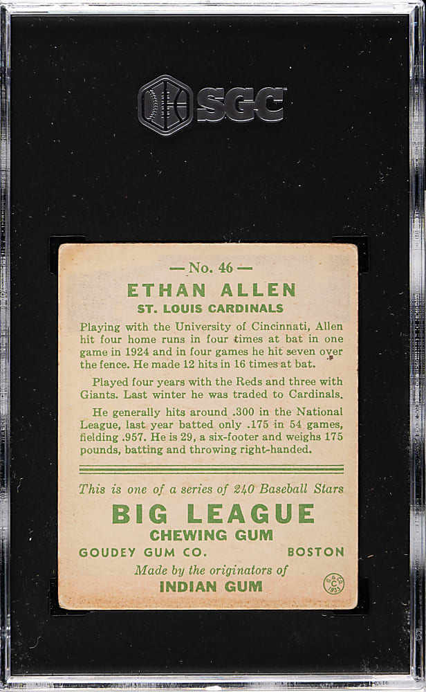 1933 R319 Goudey #46 Ethan Allen SGC VG+ 3.5