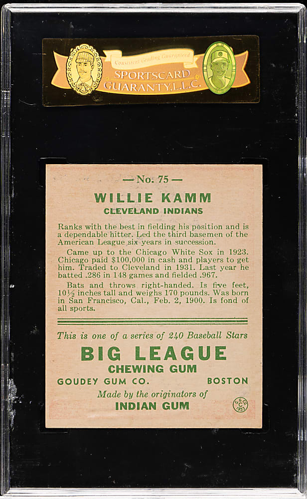 1933 R319 Goudey #75 Willie Kamm SGC EX+ 70