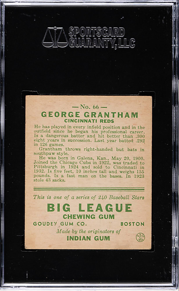 1933 R319 Goudey #66 George Grantham SGC EX+ 70