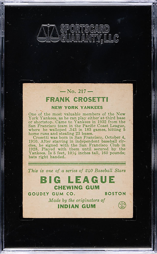 1933 R319 Goudey #217 Frank Crosetti SGC EX+ 70