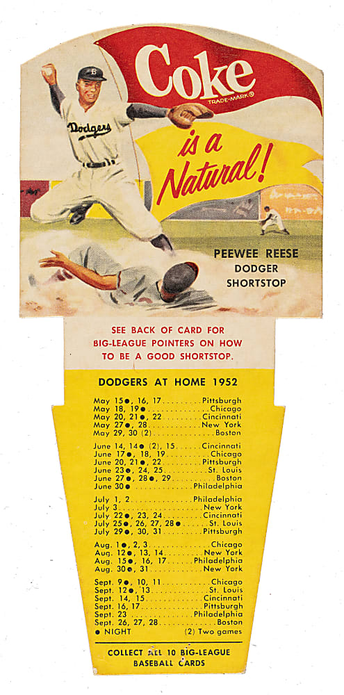 1952 Coca-Cola Playing Tips Pee Wee Reese