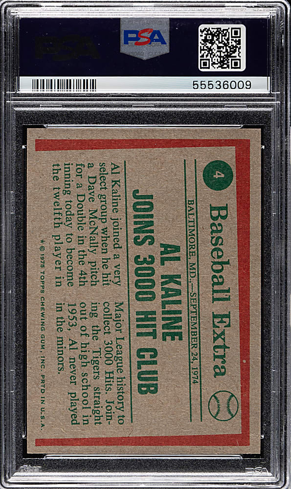 1975 Topps #4 Al Kaline Highlights PSA MINT 9