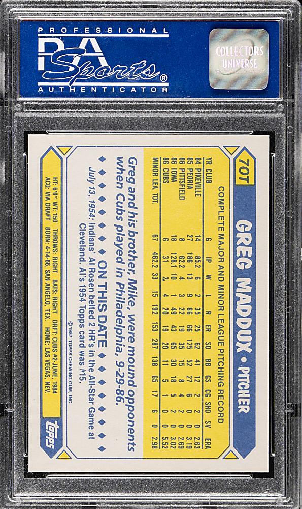 1987 Topps Traded Tiffany #70T Greg Maddux Rookie PSA GEM MINT 10