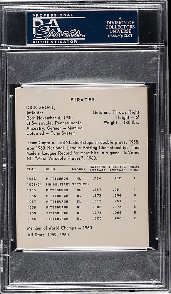 1961 Kahn's Wieners Dick Groat PSA MINT 9