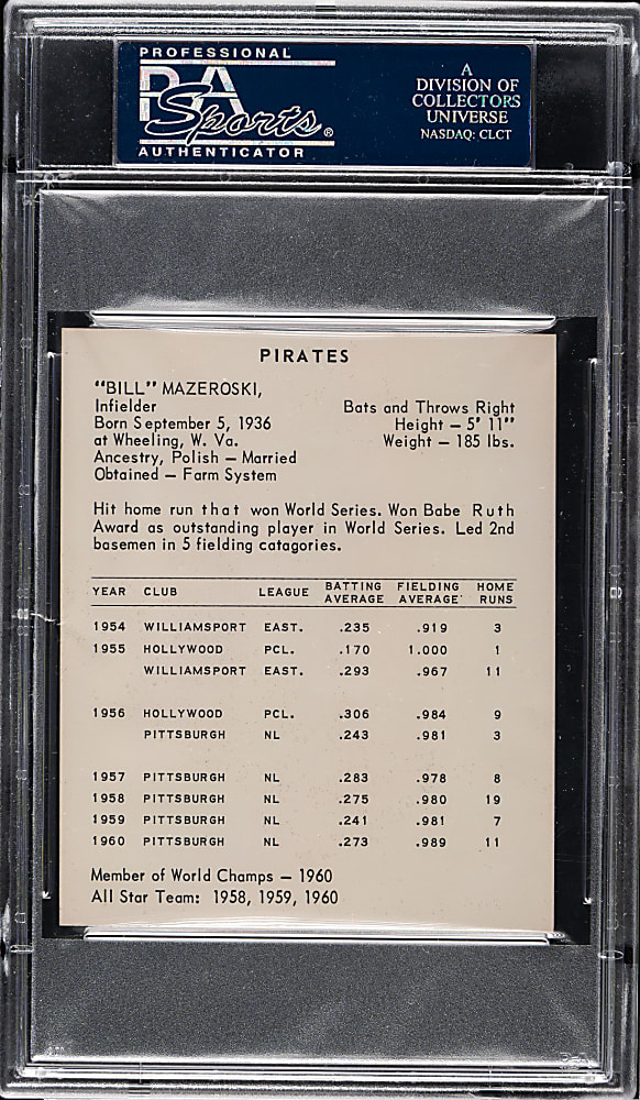 1961 Kahn's Wieners Bill Mazeroski PSA EX-MT 6