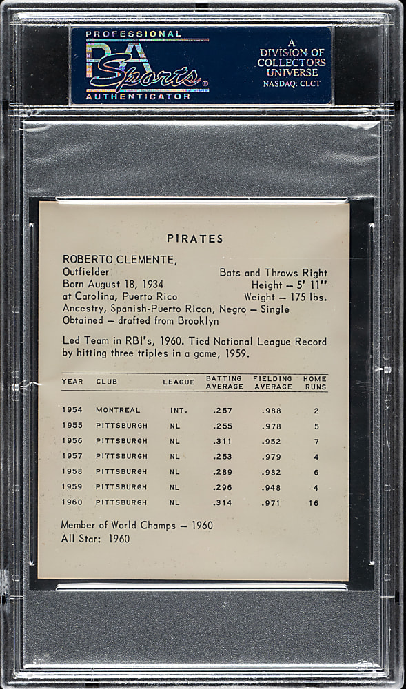 1961 Kahn's Wieners Roberto Clemente  PSA NM-MT 8