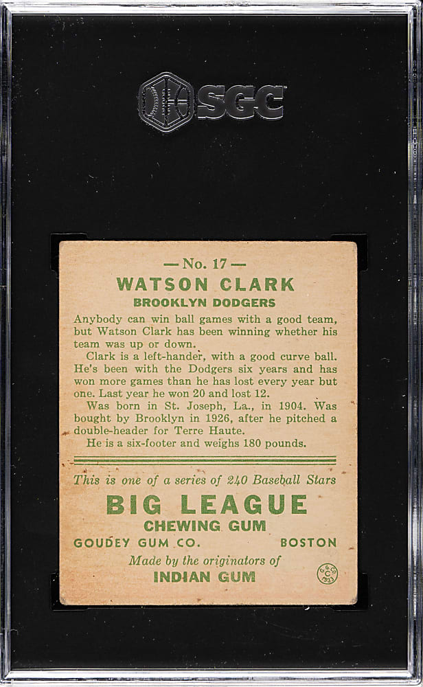 1933 R319 Goudey #17 Watson Clark SGC VG/EX 4