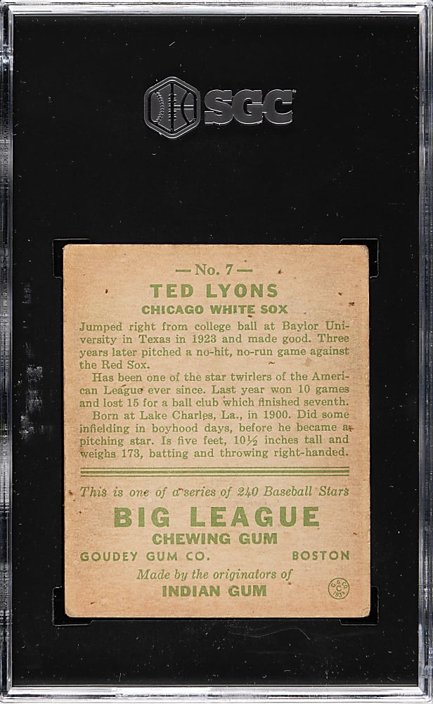 1933 R319 Goudey #7 Ted Lyons SGC VG/EX 4