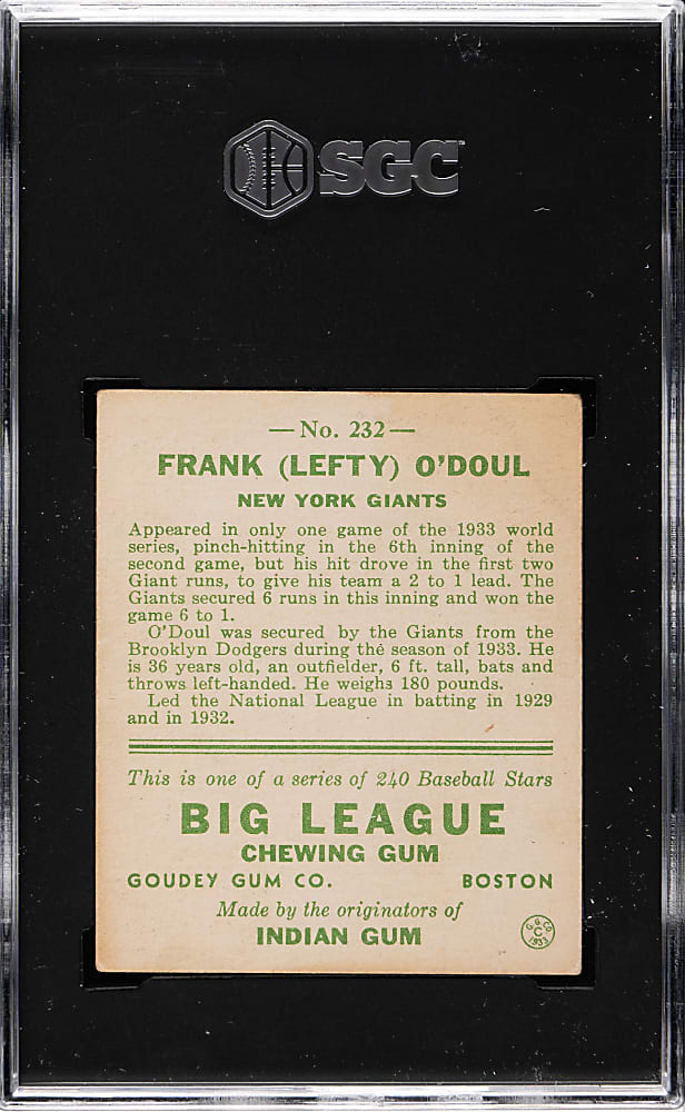 1933 R319 Goudey #232 Lefty O'Doul SGC VG/EX 4
