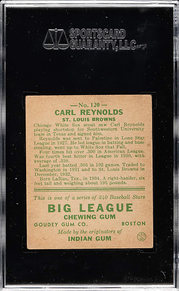 1933 R319 Goudey #120 Carl Reynolds SGC VG/EX 50