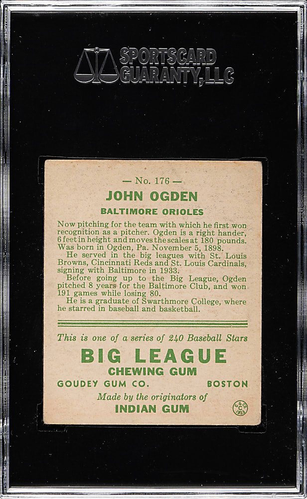 1933 R319 Goudey #176 John Ogden SGC VG/EX 50