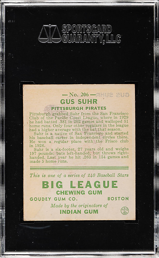 1933 R319 Goudey #206 Gus Suhr SGC VG/EX 50