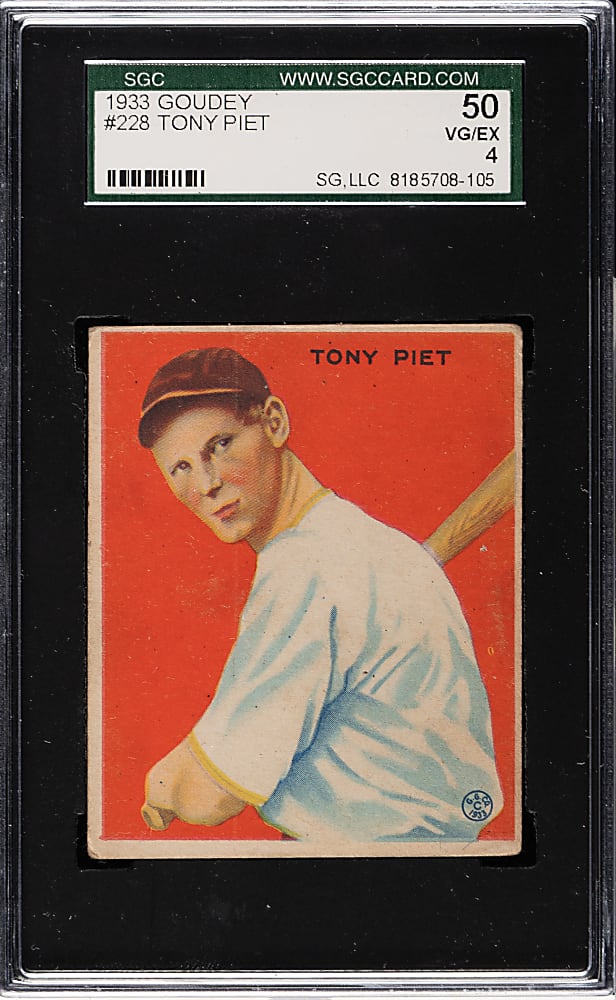 1933 R319 Goudey #228 Tony Piet SGC VG/EX 50