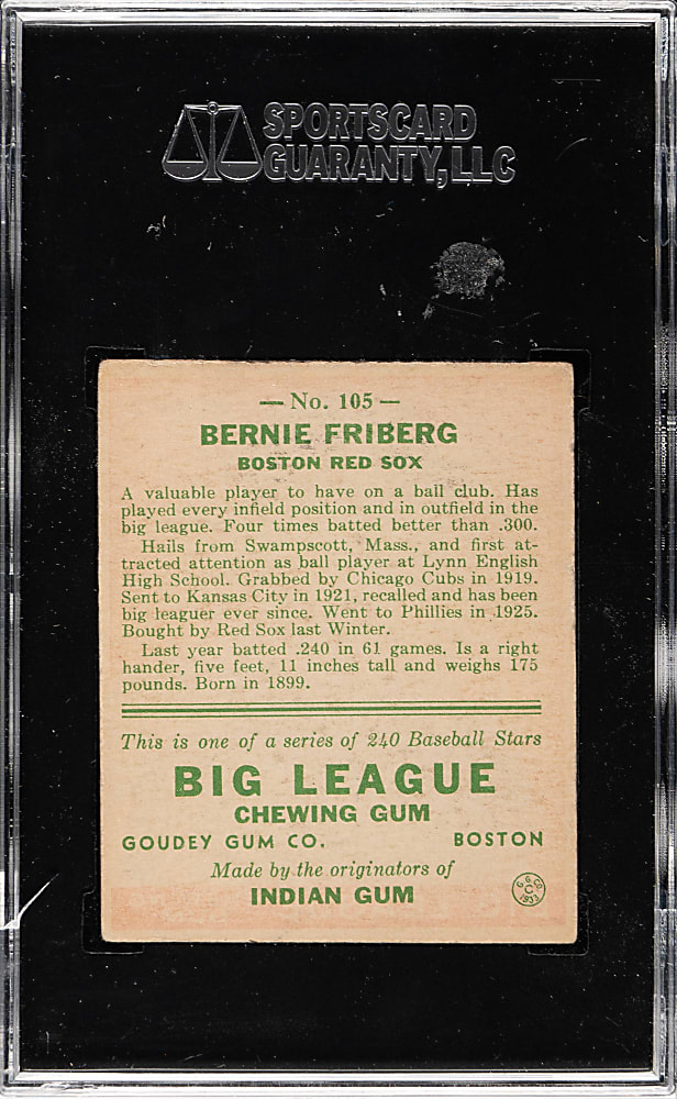 1933 R319 Goudey #105 Bernie Friberg SGC VG/EX 50