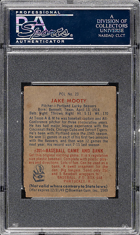 1949 Bowman PCL #23 Jake Mooty PSA GOOD 2