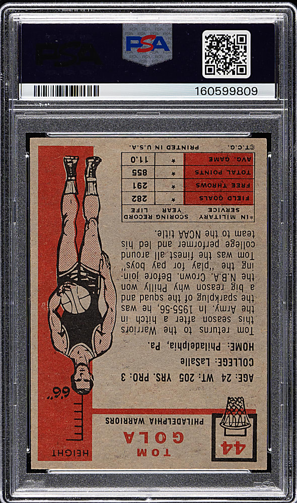 1957-1958 Topps Basketball #44 Tom Gola Rookie PSA NM 7
