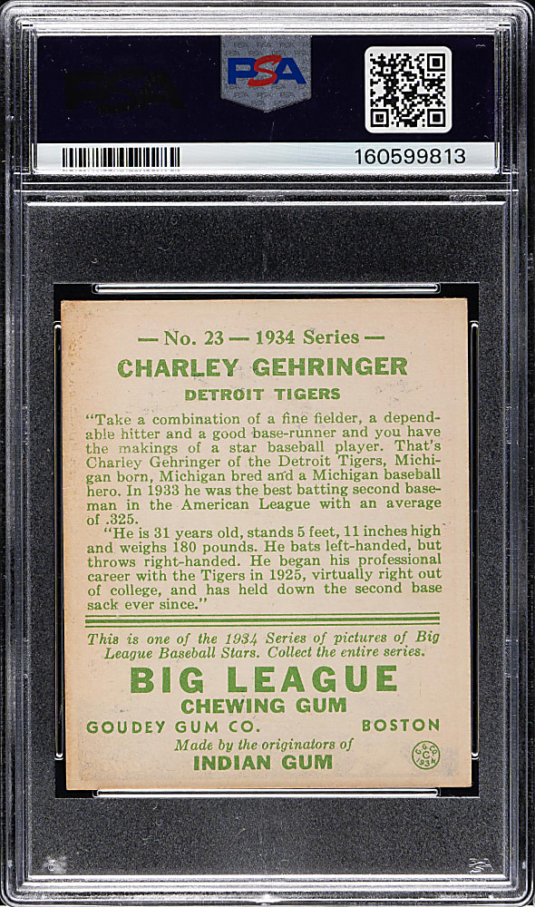 1934 R320 Goudey #23 Charley Gehringer PSA VG 3