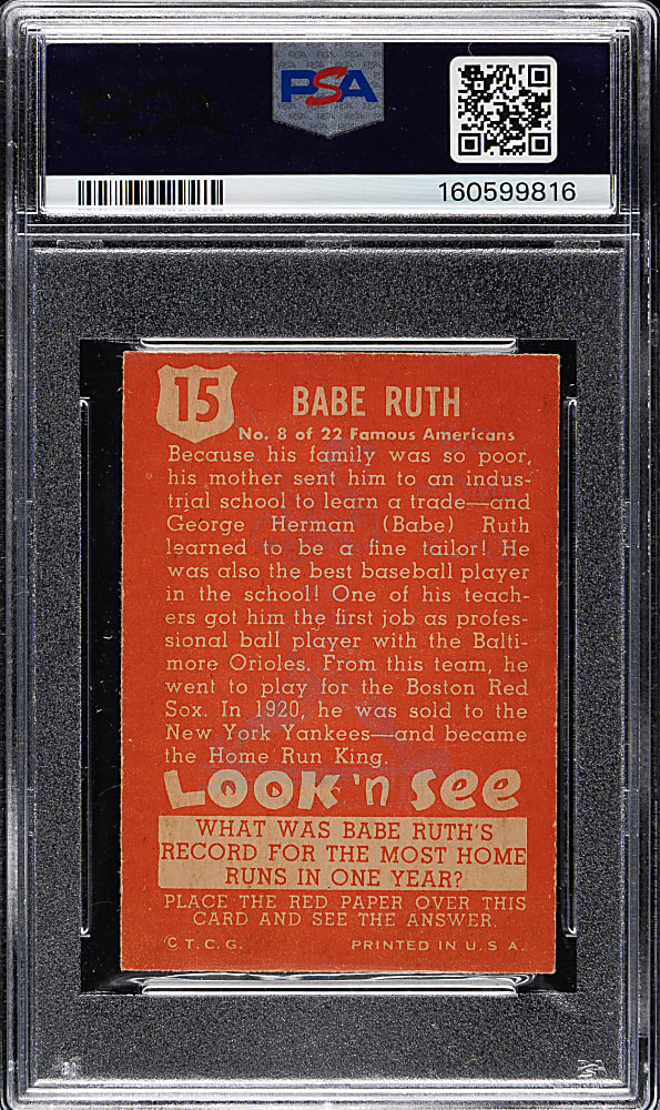 1952 Topps "Look 'n See" #15 Babe Ruth PSA VG-EX 4