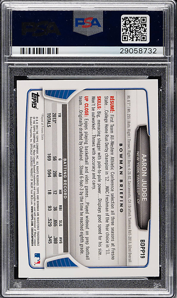 2013 Bowman Draft Picks & Prospects #BDPP19 Aaron Judge PSA GEM MINT 10