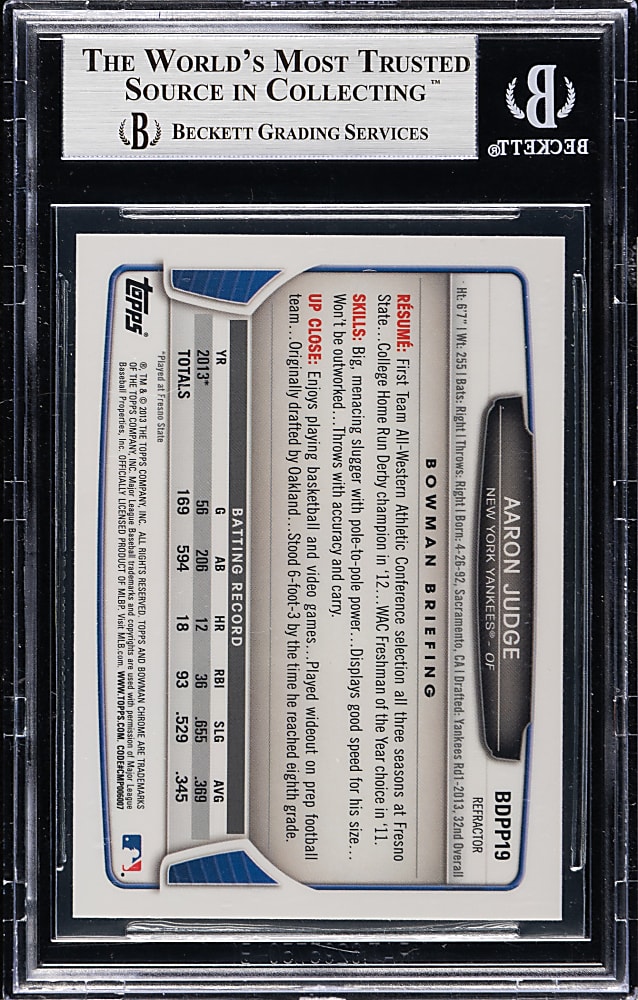 2013 Bowman Chrome Draft Picks & Prospects #BDPP19 Aaron Judge Refractor BGS NM-MT+ 8.5