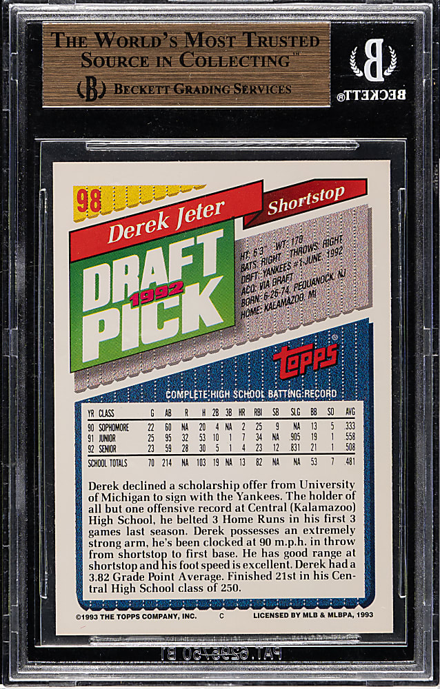 1993 Topps #98 Derek Jeter Rookie BGS GEM MINT 9.5