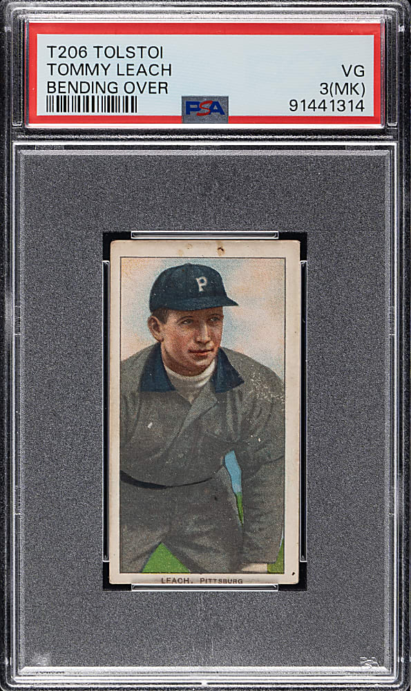 1909-1911 T206 White Border Tommy Leach Bending Over PSA VG 3 (MK) - Tolstoi Back