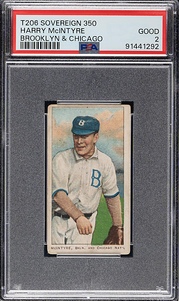 1909-1911 T206 White Border Harry McIntyre Brooklyn & Chicago PSA GOOD 2 - Sovereign 350 Back
