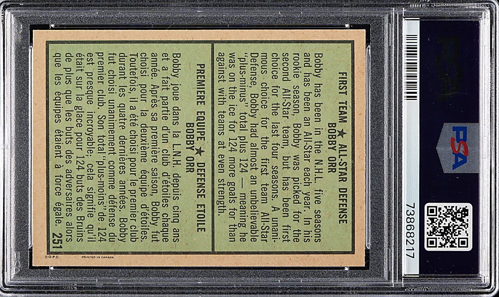 1971-1972 O-Pee-Chee Hockey #251 Bobby Orr All-Star PSA NM-MT 8