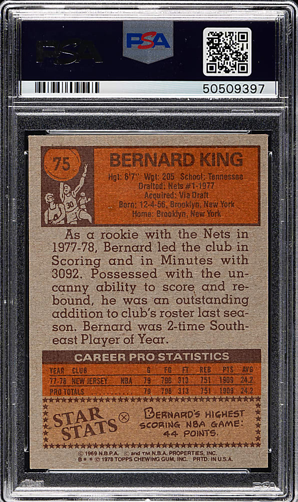 Signed 1978-1979 Topps Basketball #75 Bernard King Rookie - PSA/DNA
