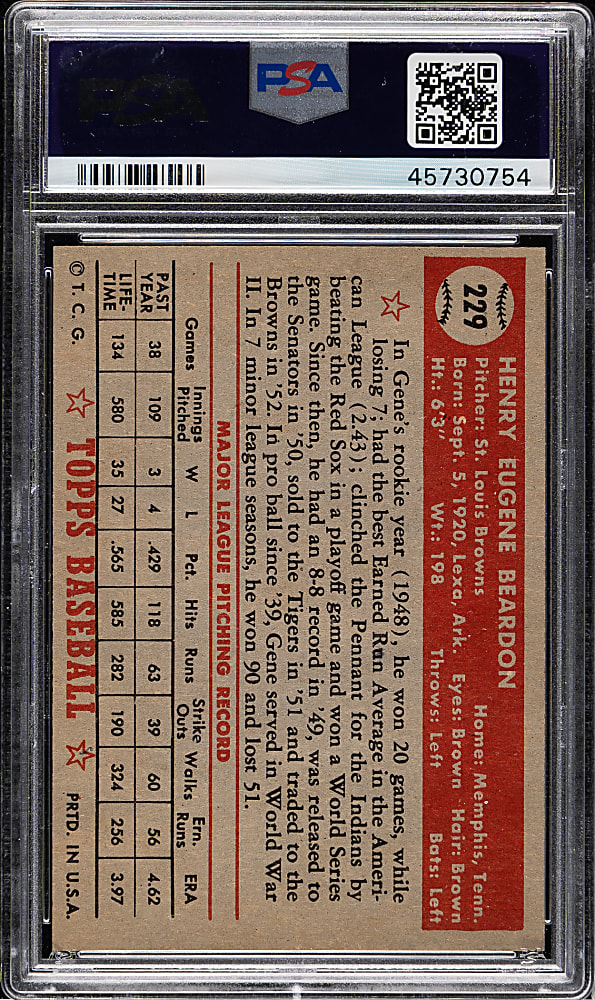 1952 Topps #229 Gene Beardon PSA NM 7