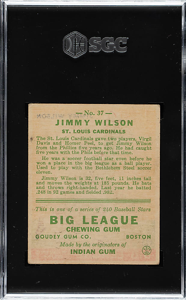 1933 R319 Goudey #37 Jimmy Wilson SGC EX 5
