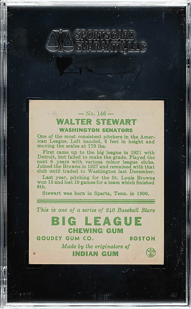 1933 R319 Goudey #146 Walter Stewart SGC EX 60