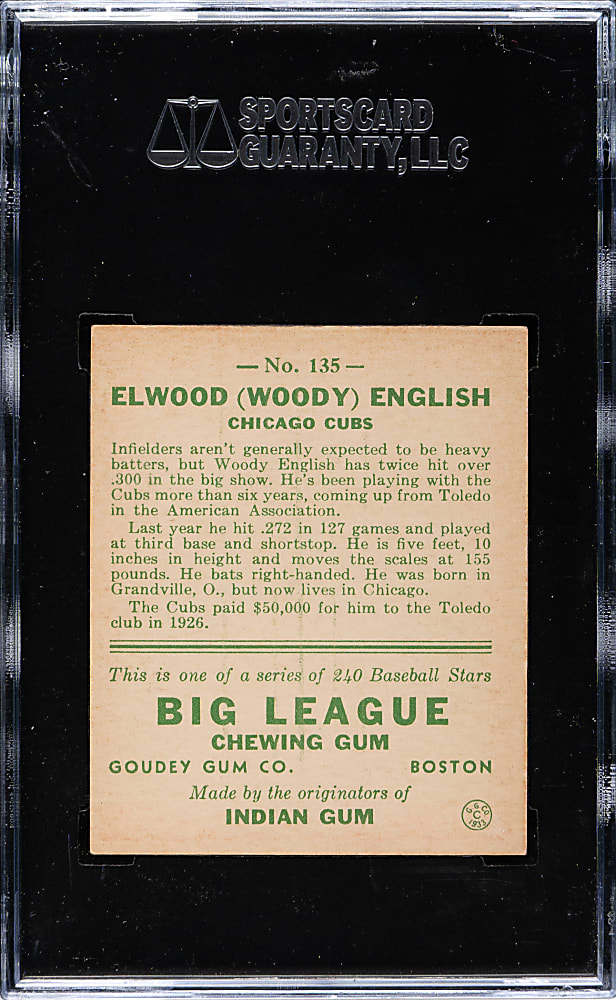1933 R319 Goudey #135 Woody English SGC EX 60