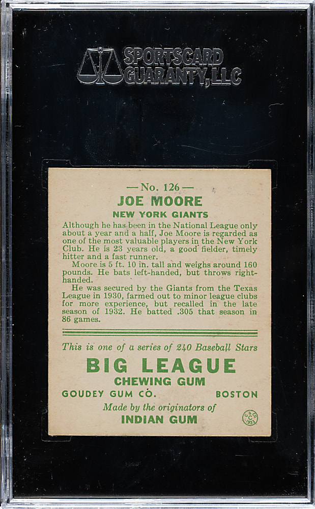 1933 R319 Goudey #126 Joe Moore SGC EX 60