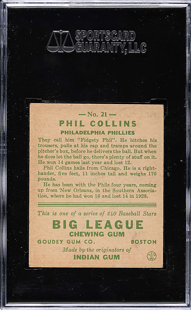 1933 R319 Goudey #21 Phil Collins SGC EX 60