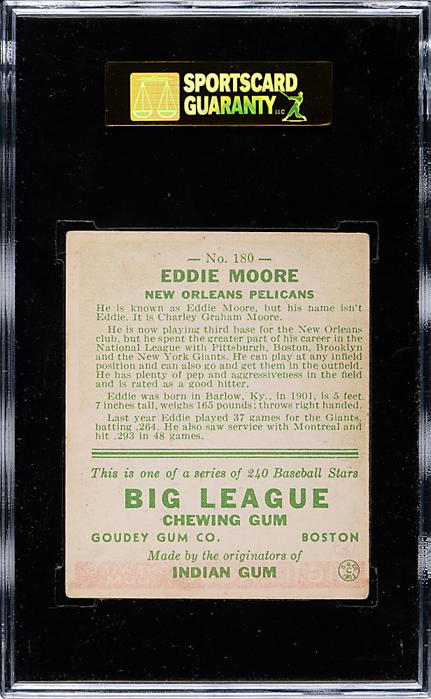 1933 R319 Goudey #180 Eddie Moore SGC EX 60