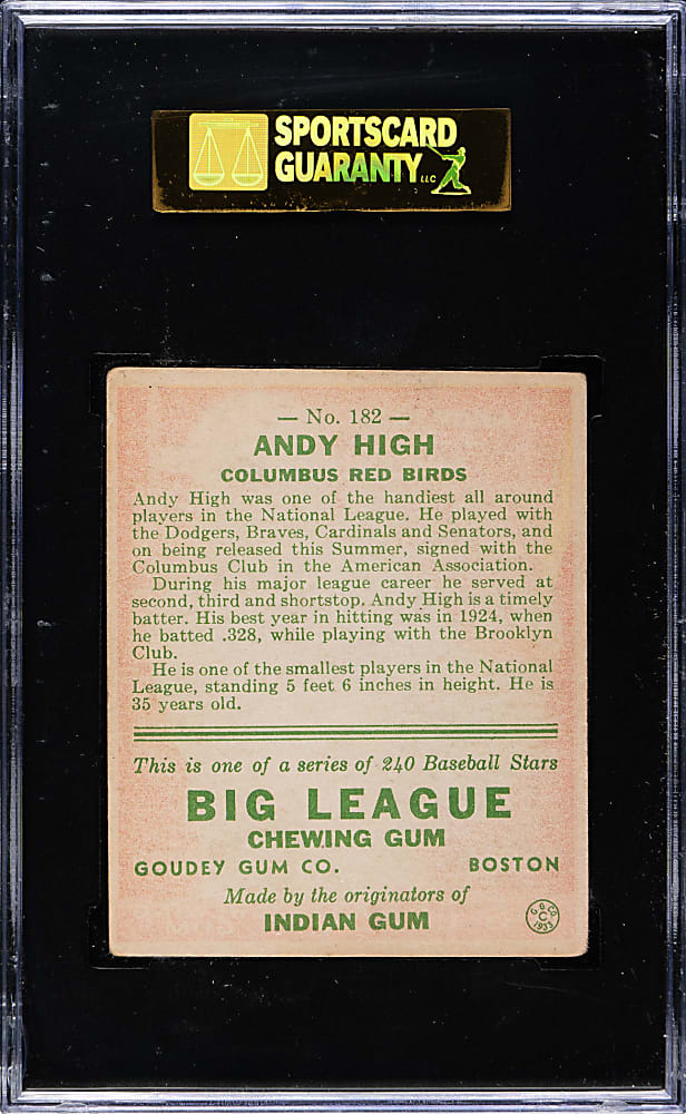 1933 R319 Goudey #182 Andy High SGC EX 60