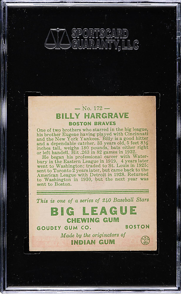 1933 R319 Goudey #172 Billy Hargrave SGC EX 60