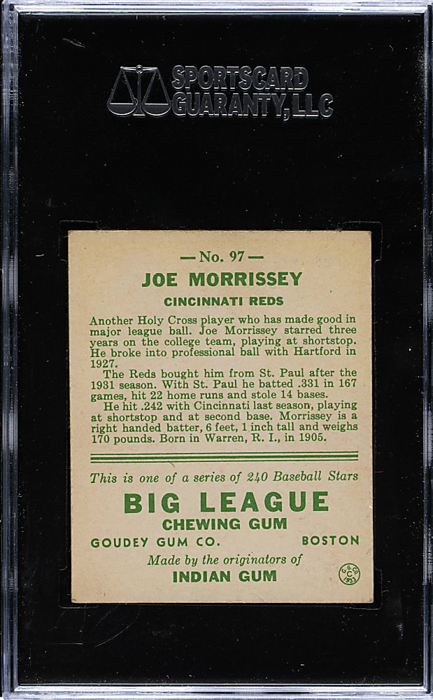 1933 R319 Goudey #97 Joe Morrissey SGC EX 60